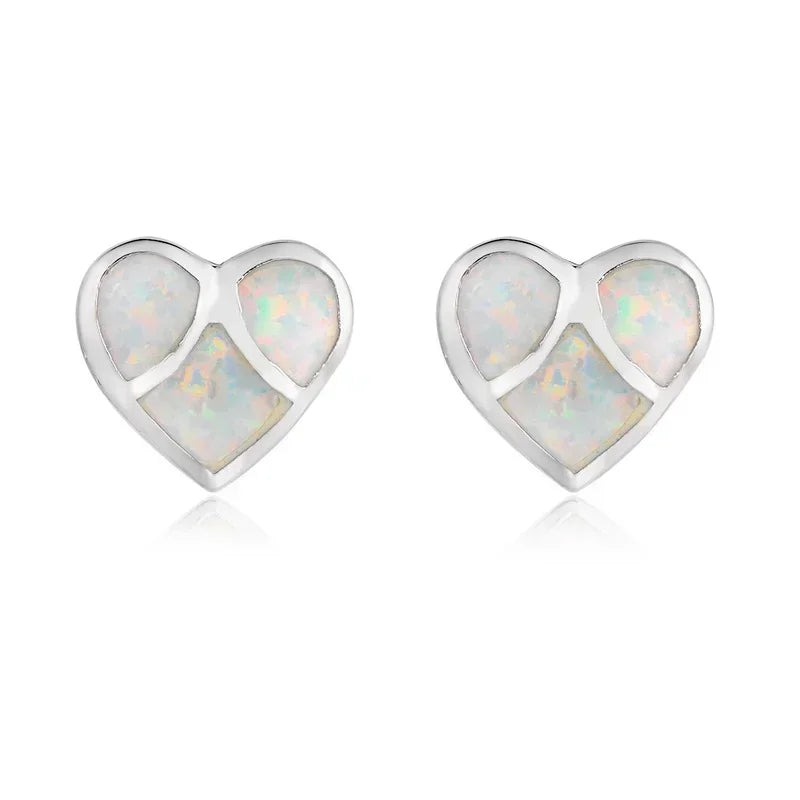Heart Stud Earrings Simulated Opal Glass Vintage Style Stud Earrings Nixie
