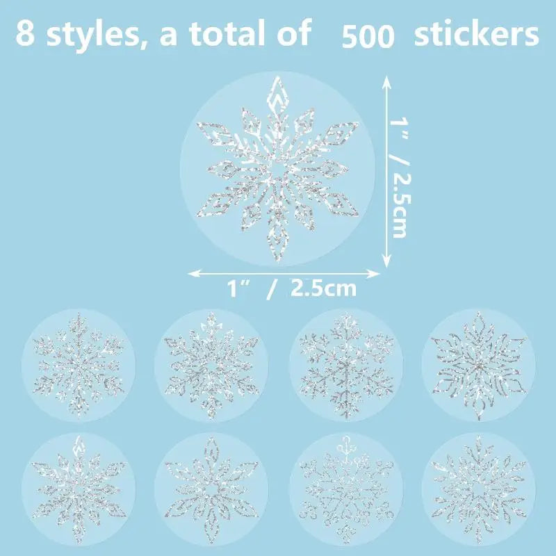 Ice Crystal Christmas Stickers 500 Sheets – Xmas Gift Tags Roll Decorative Sticker Roll Nixie