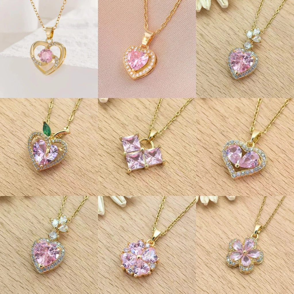 Women's Gold Heart Pendant Necklace – Adjustable Clavicle Chain Pendant Necklace Nixie