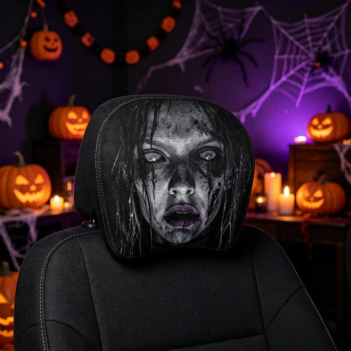 2Pcs Halloween Car Headrest Covers – Spooky Ghost Seat Decor
