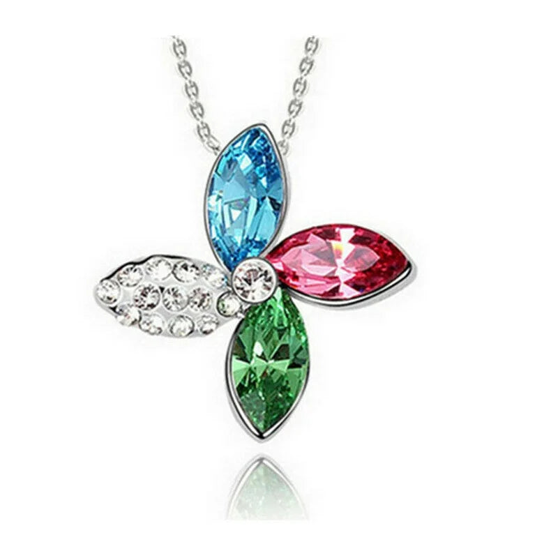 Girls Silver Windmill CZ Crystal Pendant Necklace – Gift Idea Crystal Pendant Necklace Nixie Silver