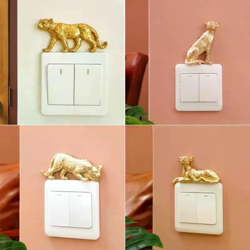 Resin Leopard Figurine Light Switch Wall Sticker Home Decor