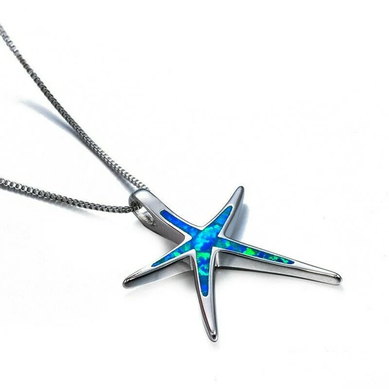 Starfish Simulated Opal Glass Pendant Necklace – Mood Tracker Pendant Necklace Nixie