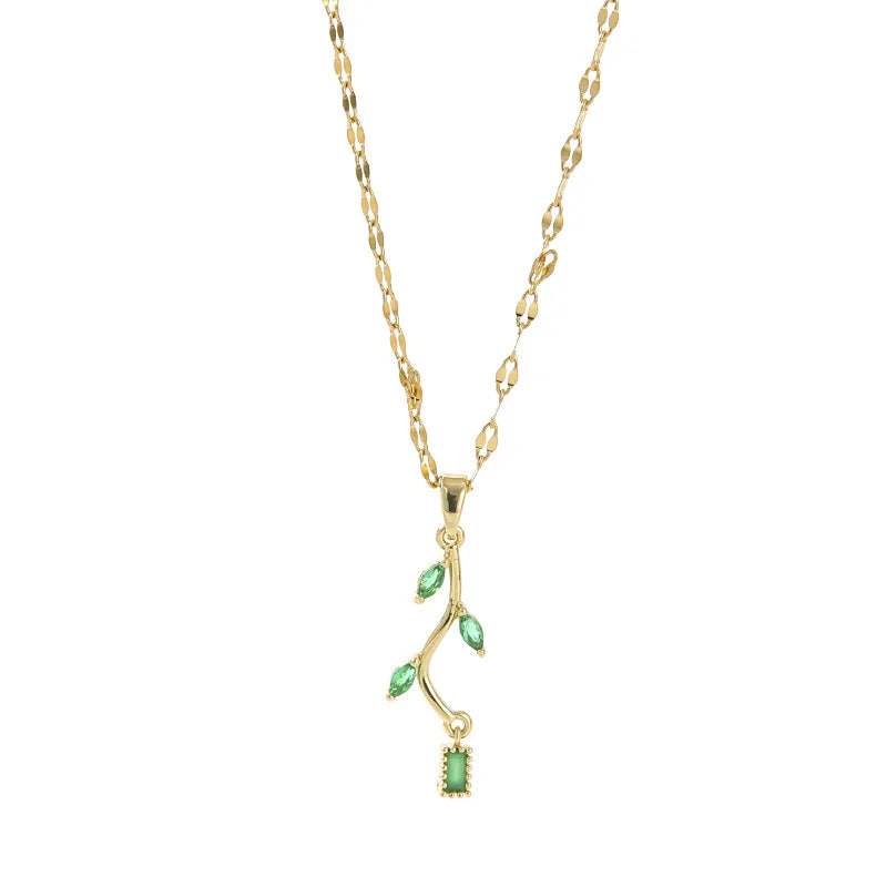 Emerald Branch Pendant Necklace – Gold Green Clavicle Chain Pendant Necklace Nixie