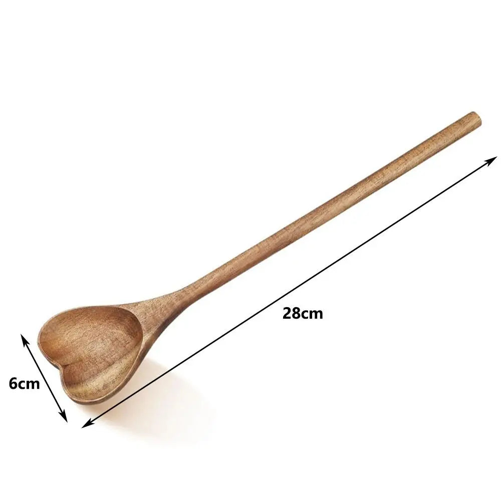 Heart-Shaped Wooden Spoon Long Handle for Tea, Honey & Desserts Wooden Kitchen Spoon Nixie