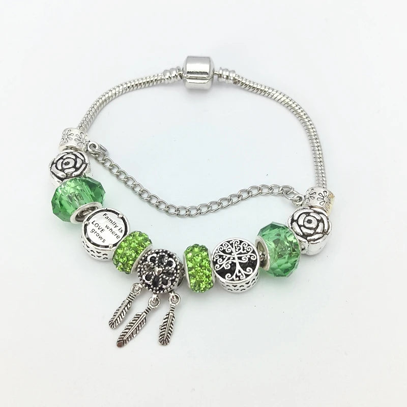 Crystal Bracelet Flower Tree Dream Catcher Tassel Beads Fashion Bracelet Nixie