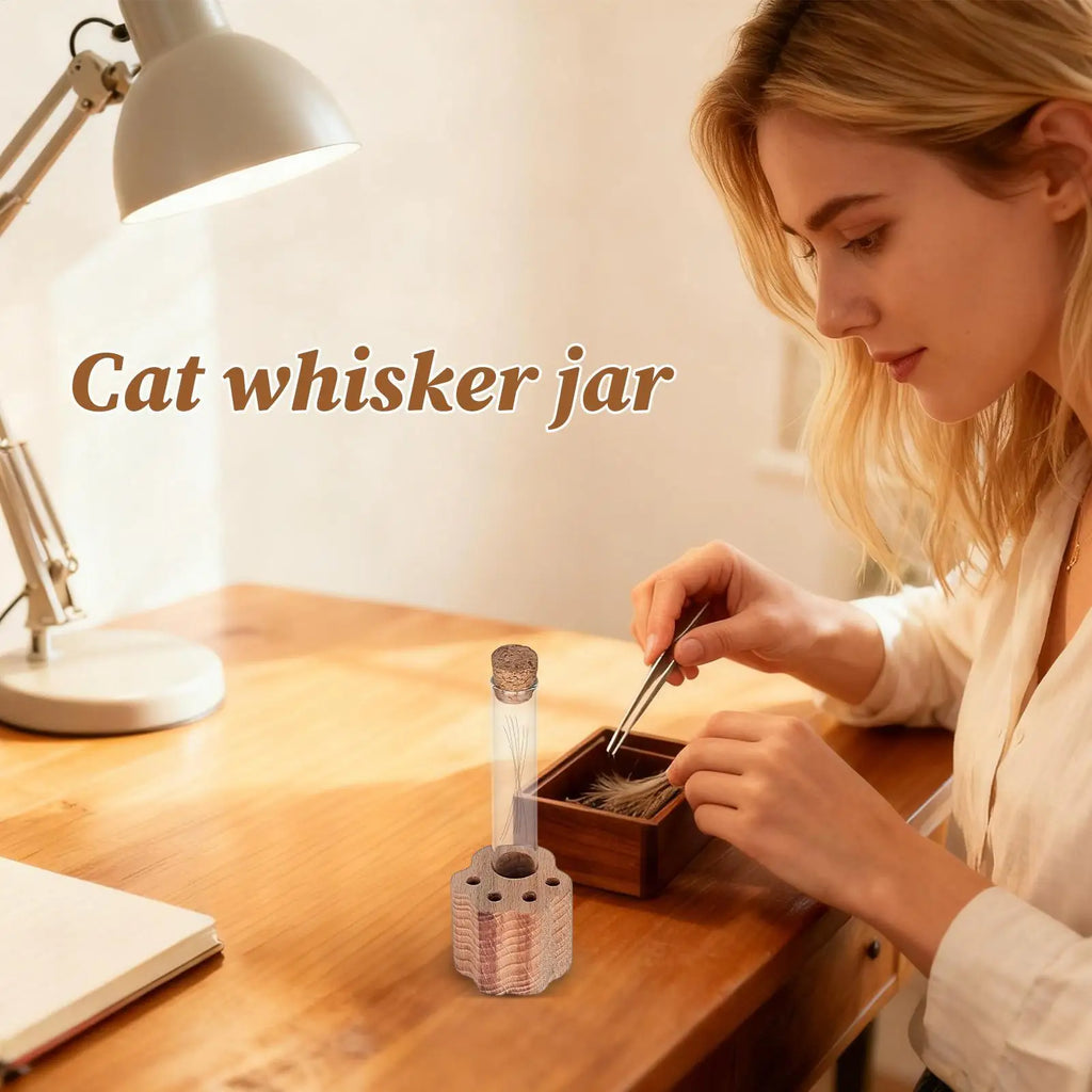 Glass & Wood Cat Whiskers Keeper Jar – Pet Keepsake Vase Pet Keepsake Vase Nixie