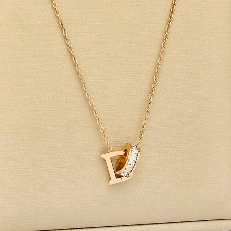 D Letter Pendant Necklace Women – Gold & Rose Gold Chain Initial Pendant Necklace Nixie