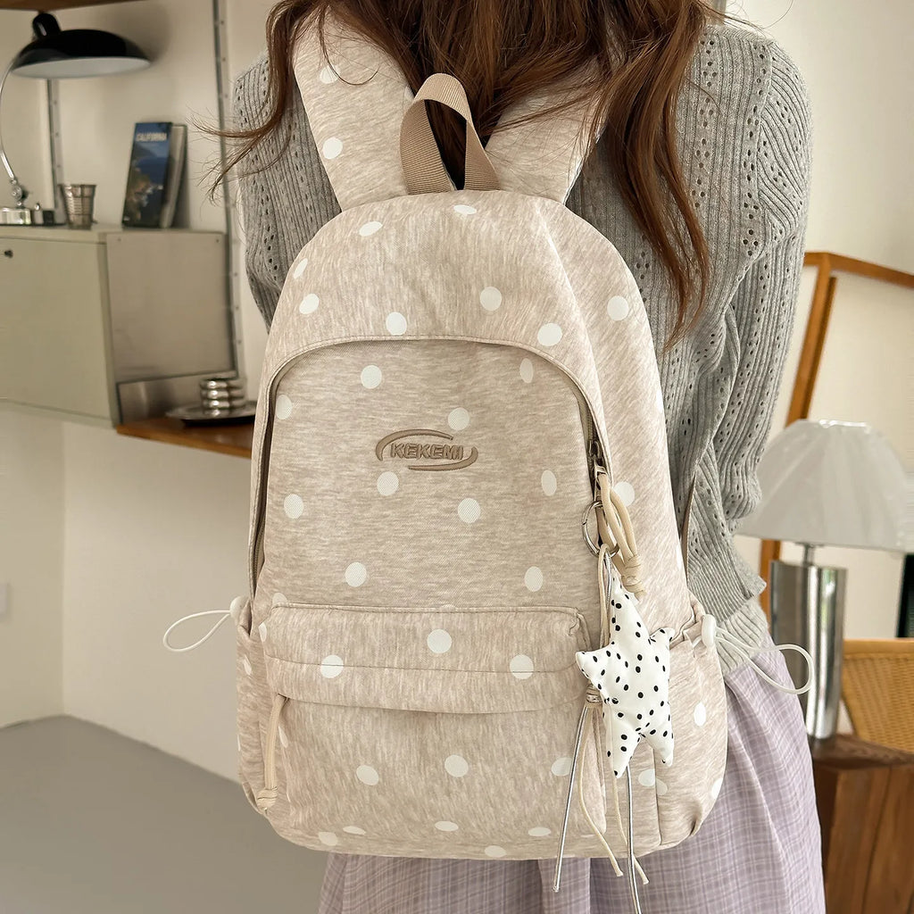 Korean Star Polka Dot Backpack – Large Capacity Women's School Bag Women's Backpack Nixie Khaki