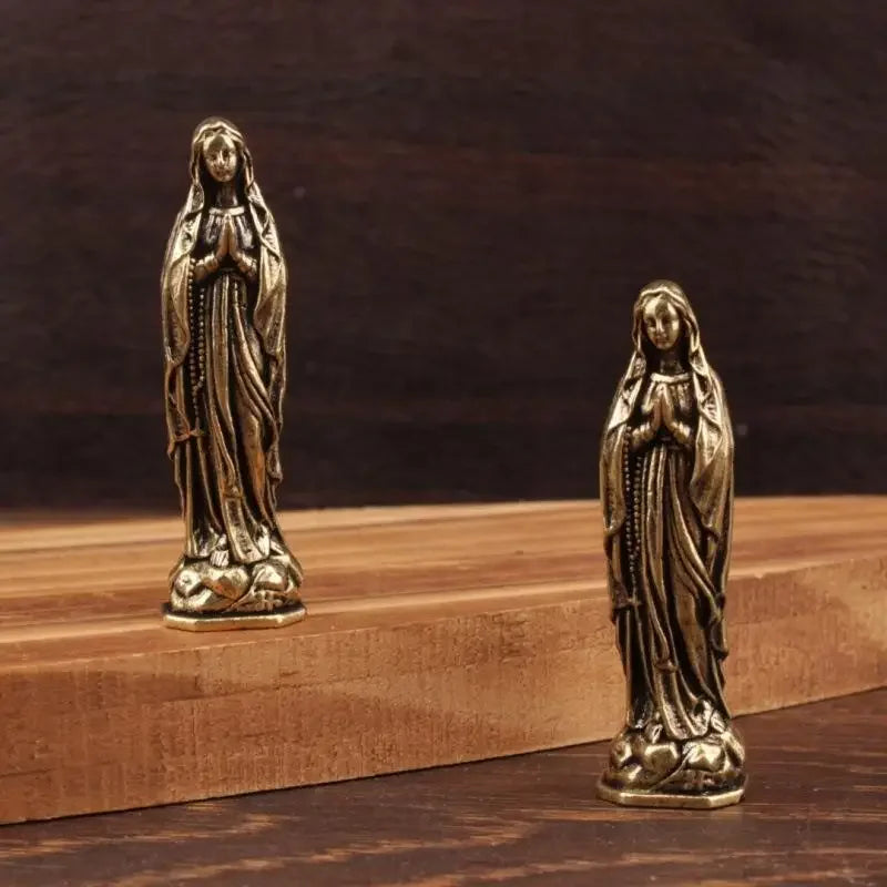 Brass Virgin Mary Figurine Pendant – Vintage Copper Keepsake Religious Figurine Nixie