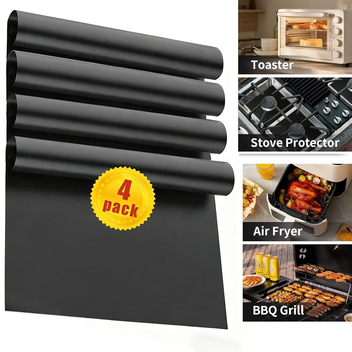 4pcs Reusable Non-Stick Oven Liner Baking Mat Set | PTFE Oven Liner Baking Mat Nixie