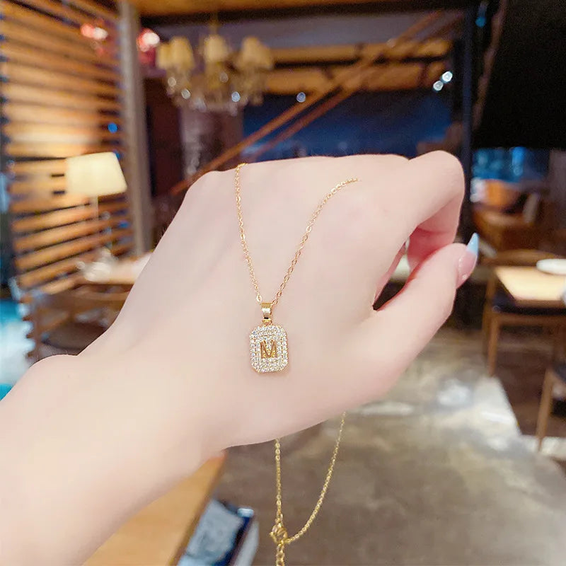M Letter Zircon Pendant Necklace – Gold & Silver Choker Initial Pendant Necklace Nixie XL1783-124