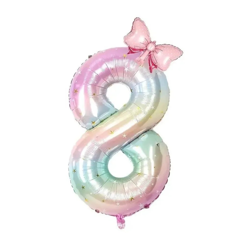 40" Colorful Gradient Number Foil Balloon with Bow – 0–9 Party Balloon Nixie 8 10inch