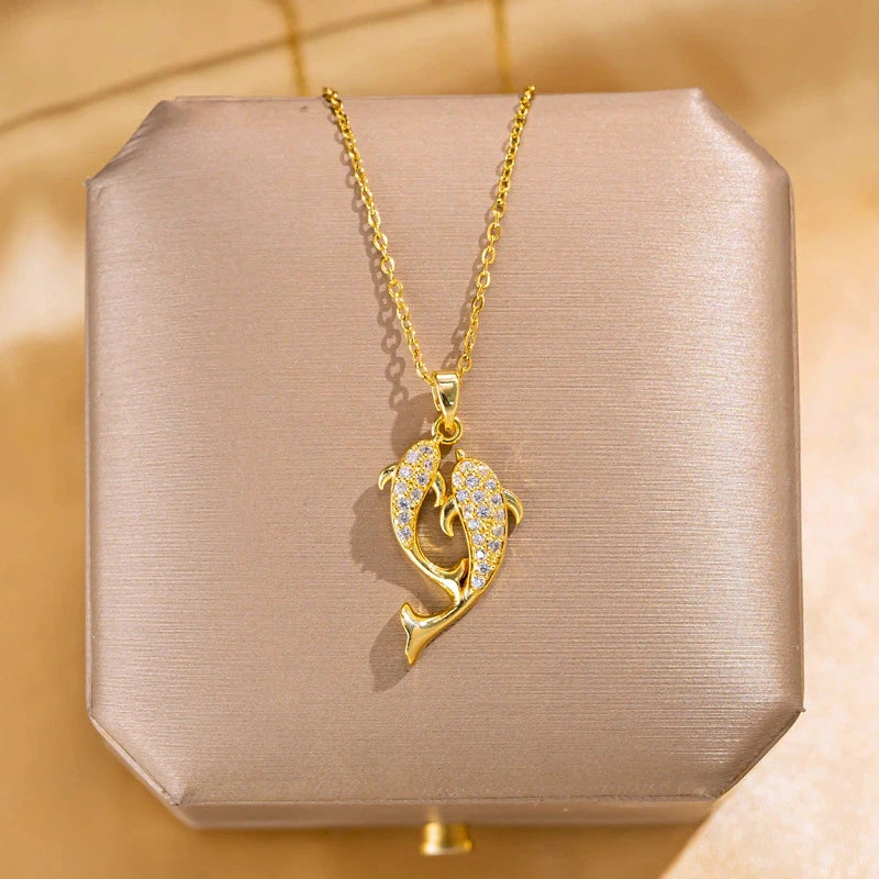 Marine Animal Gold Plated Copper Pendant Necklace | Nixie Pendant Necklace Nixie