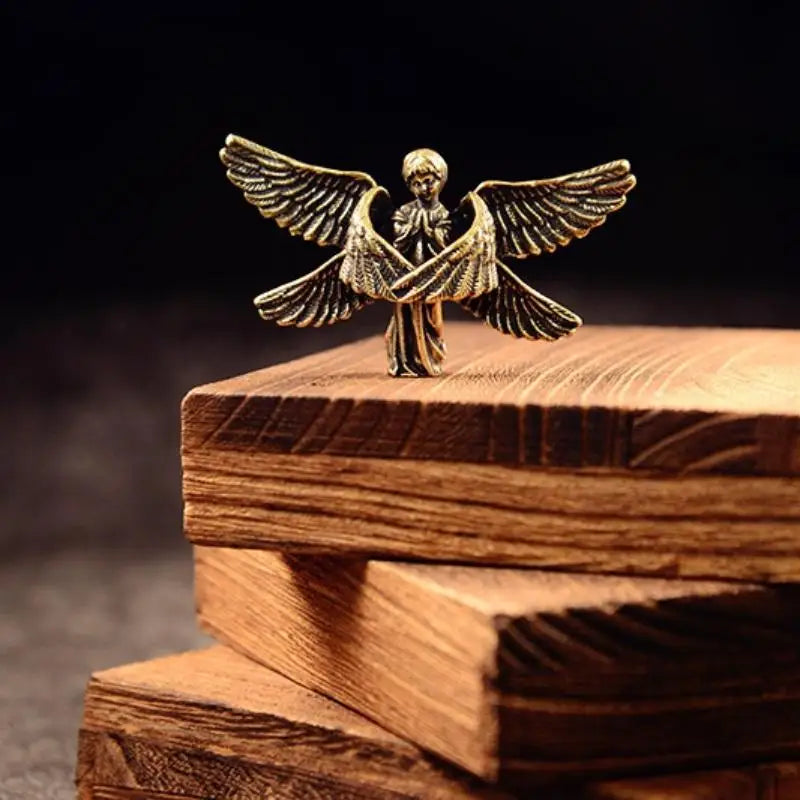 Vintage Brass Guardian Angel Mini Figurine Desktop Ornament Decorative Figurine Nixie