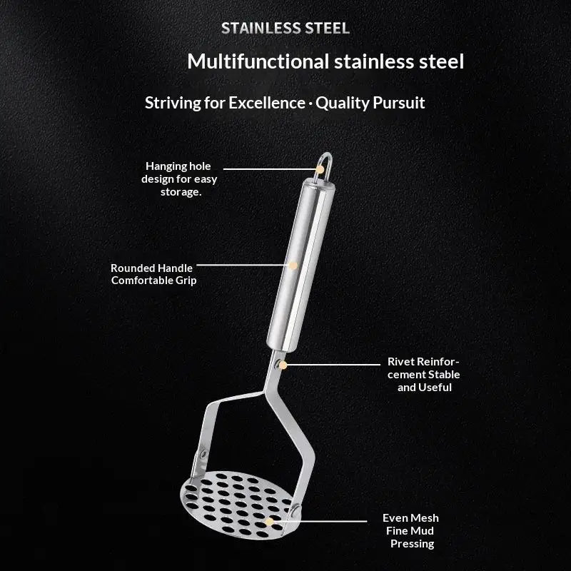Heavy Duty Stainless Steel Potato Masher – Grip Handle Potato Masher Nixie