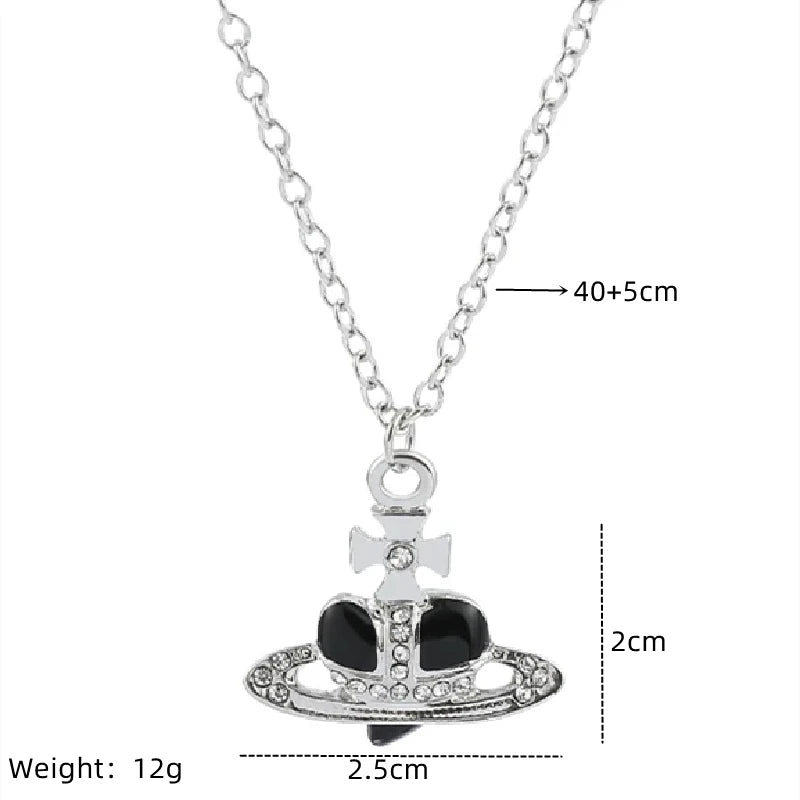 Saturn Drop Rhinestone Pendant Necklace – Vintage Ladies Jewelry Pendant Necklace Nixie