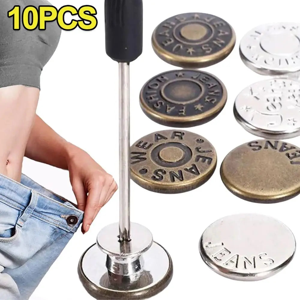 10Pcs 17mm Metal Jeans Buttons No-Sew Shank Buttons + Screwdriver Jeans Shank Buttons Nixie
