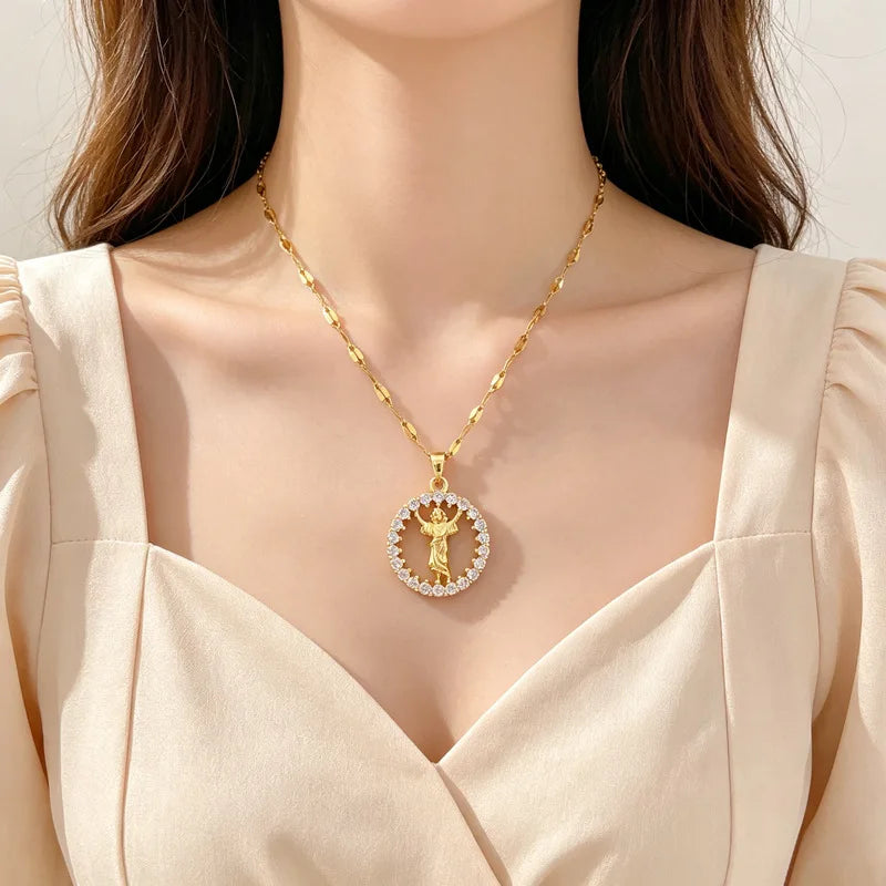 Round Zircon Pendant Necklace – Gold Plated Stainless Steel Pendant Necklace Nixie