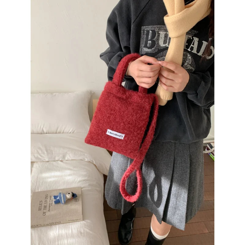 Women's Plush Mini Crossbody Bag | Korean Style Cute Shoulder Bag Plush Crossbody Bag Nixie