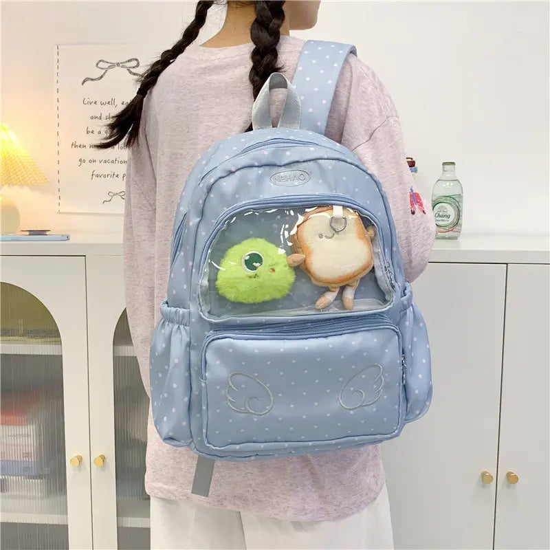 Polka Dot Transparent Backpack – Korean Style Girls School Bag Transparent Backpack Nixie