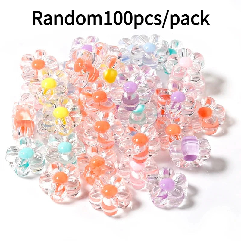 100pcs Colorful Flower Acrylic Beads for DIY Jewelry Making DIY Craft Beads Nixie Random 100pcss