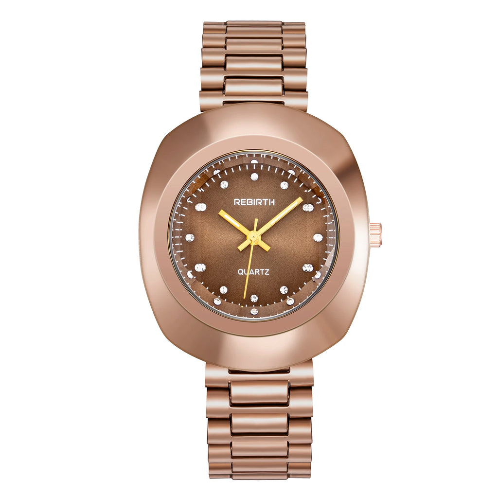 REBIRTH Men's Square Quartz Watch – Stainless Steel Band Men's Quartz Watch Nixie