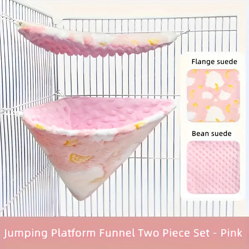 Small Pet Hammock & Funnel Bed Set – Fleece Cage Accessory Pet Cage Hammock Set Nixie