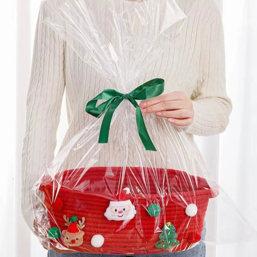 Christmas Gift Basket Large Capacity Cotton Rope – Green & Red Christmas Gift Basket Nixie