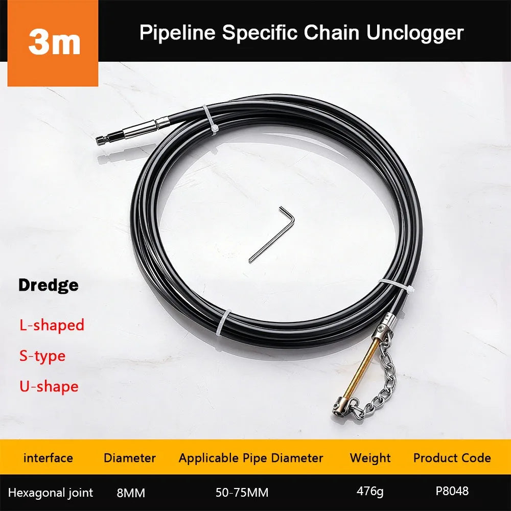 Adjustable Drain Pipe Dredger – Flexible Steel Chain Cleaner Drain Pipe Dredger Nixie 3 Meter