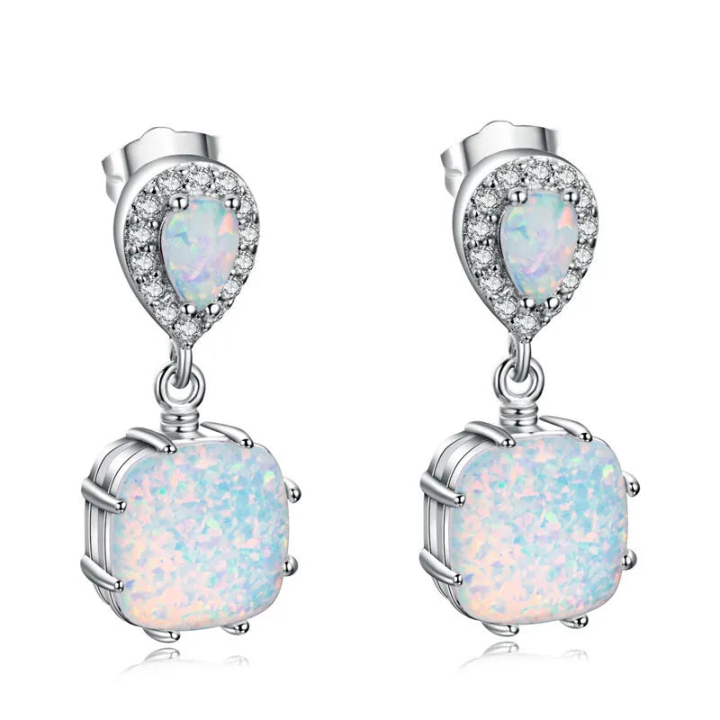 White Simulated Opal Dangle Earrings – Zinc Alloy Hook Drop Dangle Earrings Nixie WHITE