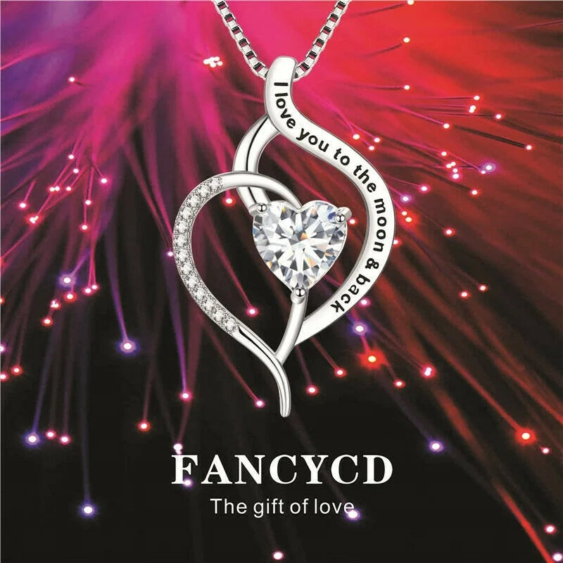 I Love You to the Moon & Back Heart Silver Necklace Gift Pendant Necklace Nixie