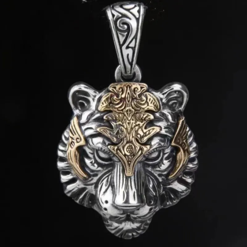 Vintage Tiger Head Pendant Necklace | Unisex Silver Jewelry Pendant Necklace Nixie