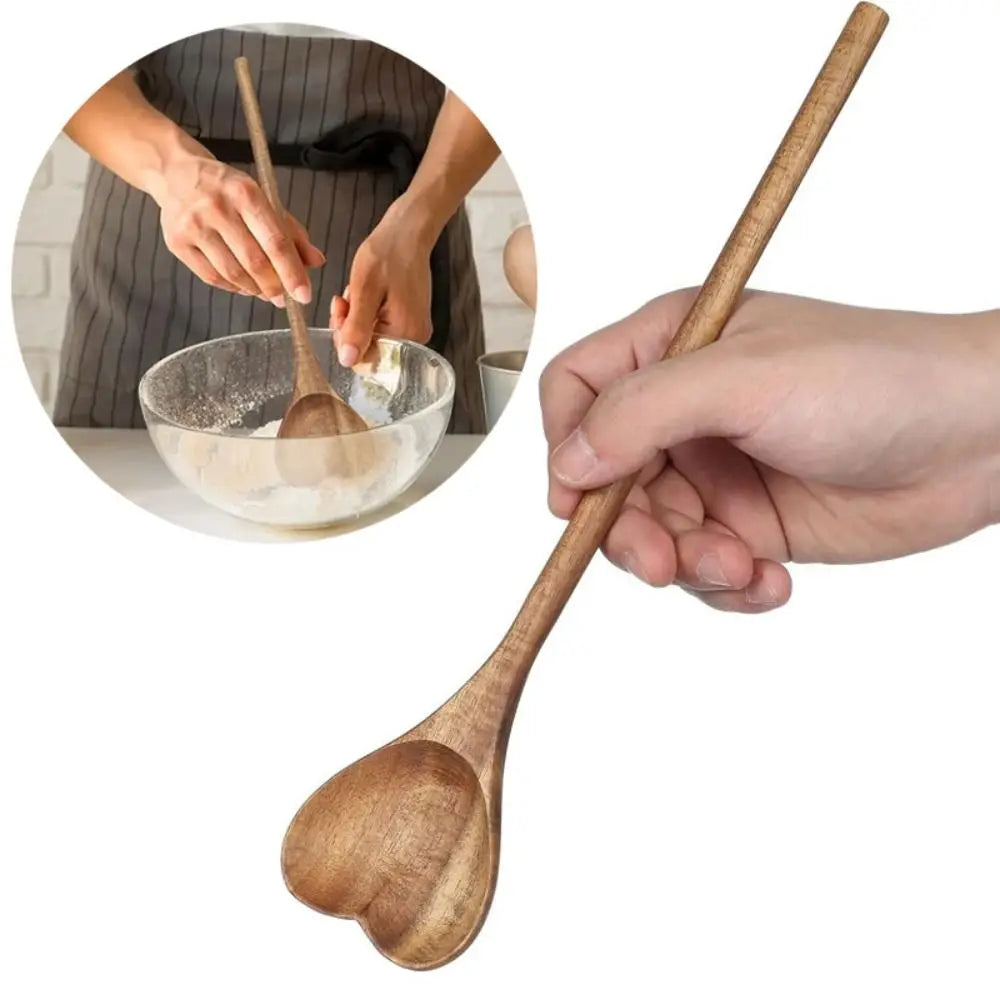 Heart-Shaped Wooden Spoon Long Handle for Tea, Honey & Desserts Wooden Kitchen Spoon Nixie