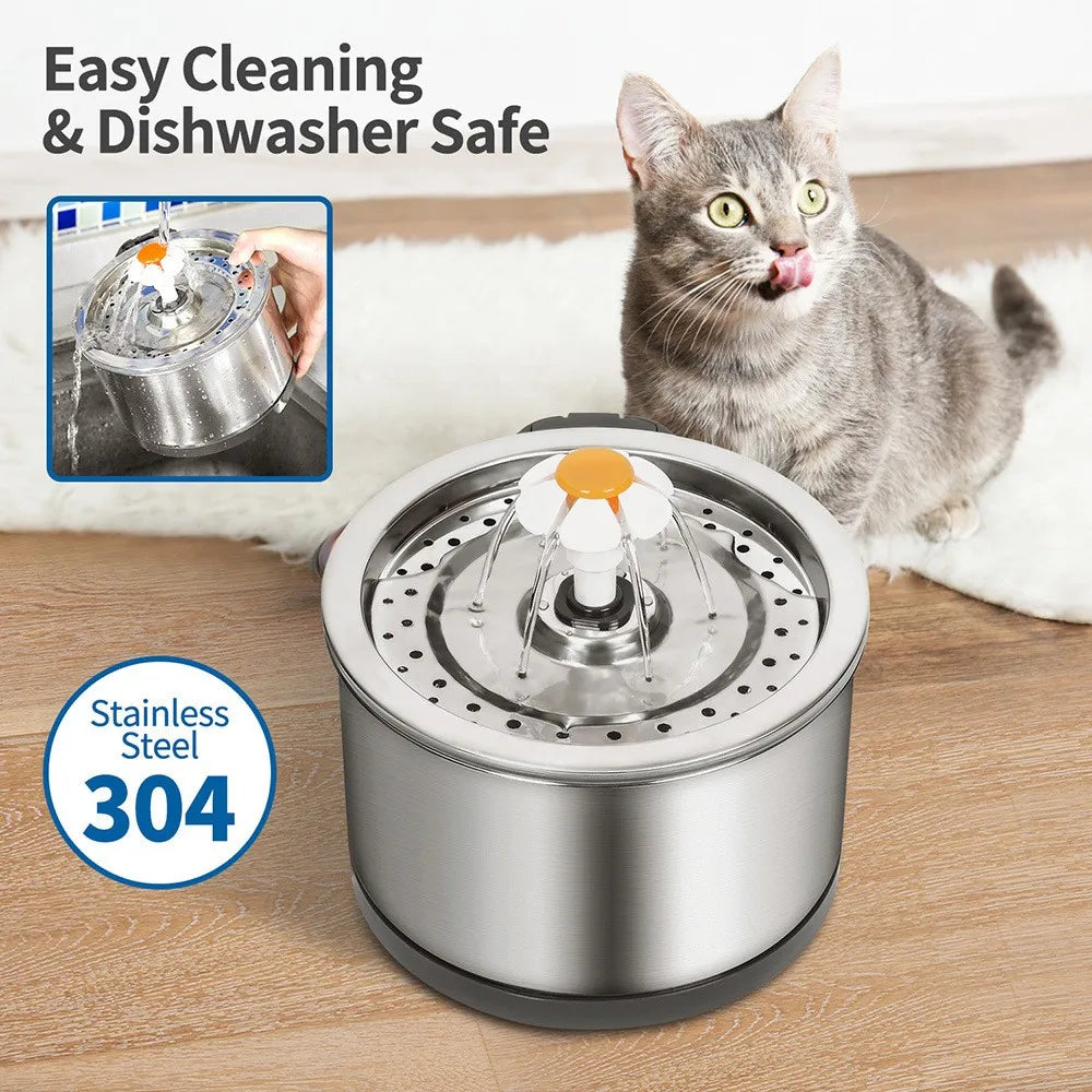 2.5L Stainless Steel Pet Fountain – Auto Cat Dog Water Dispenser Pet Water Fountain Nixie