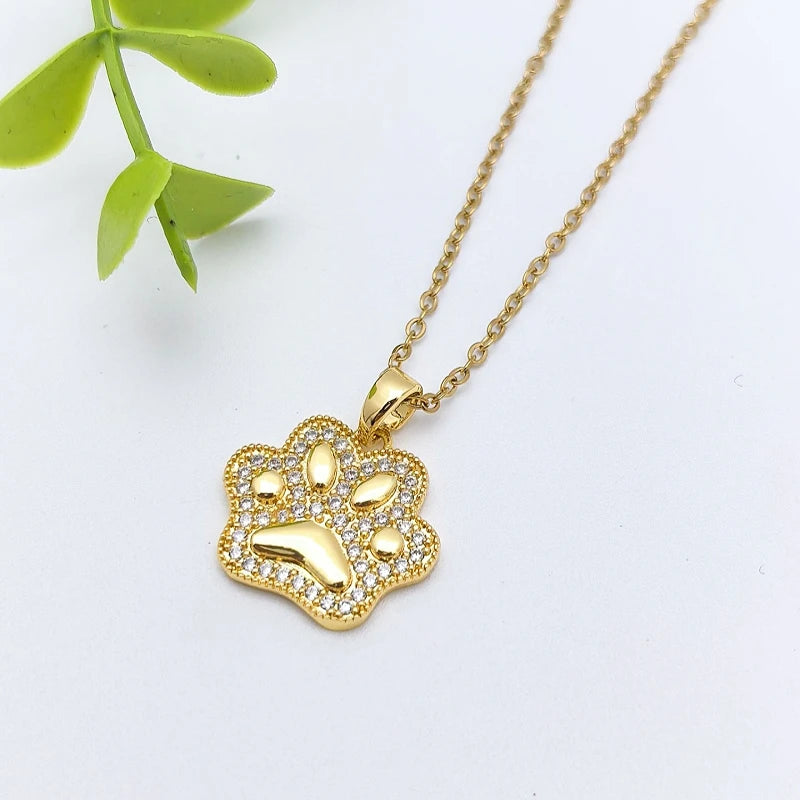 Cat Paw Pendant Necklace – Gold Stainless Steel Clavicle Chain Pendant Necklace Nixie XL1200-015