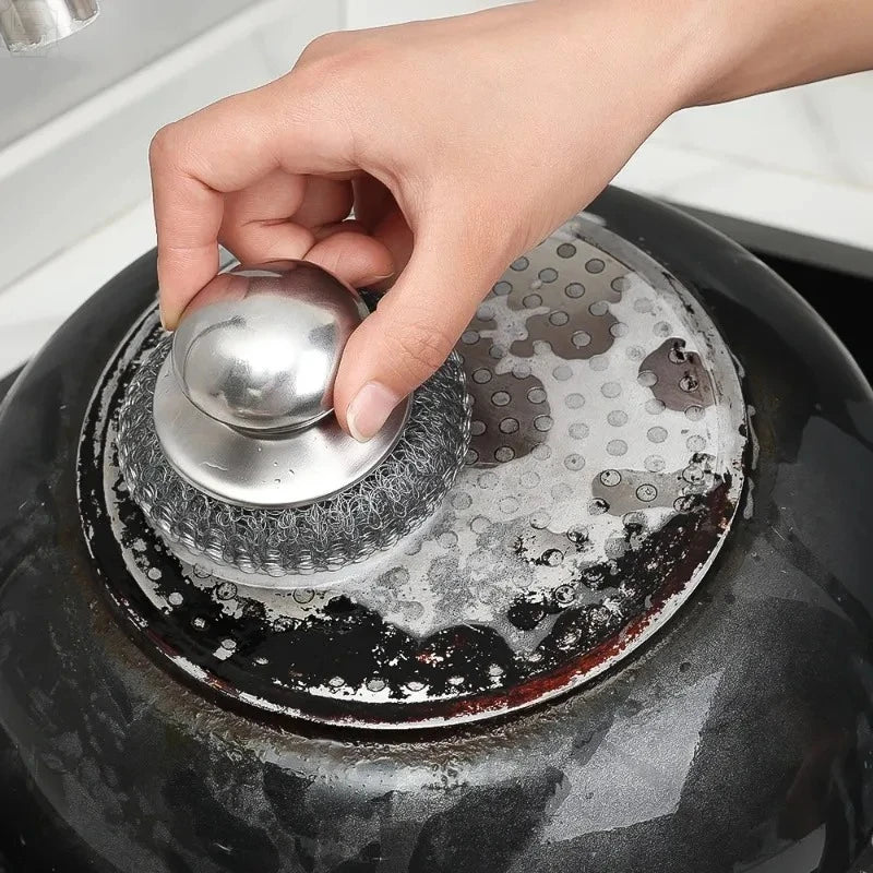 Stainless Steel Pot Brush with Handle – Heavy Duty Scrubber Kitchen Cleaning Brush Nixie