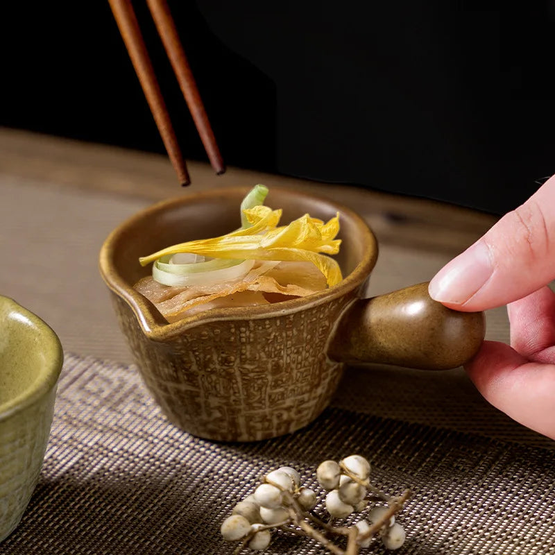Vintage Ceramic Dipping Sauce Cup with Handle | Retro Style