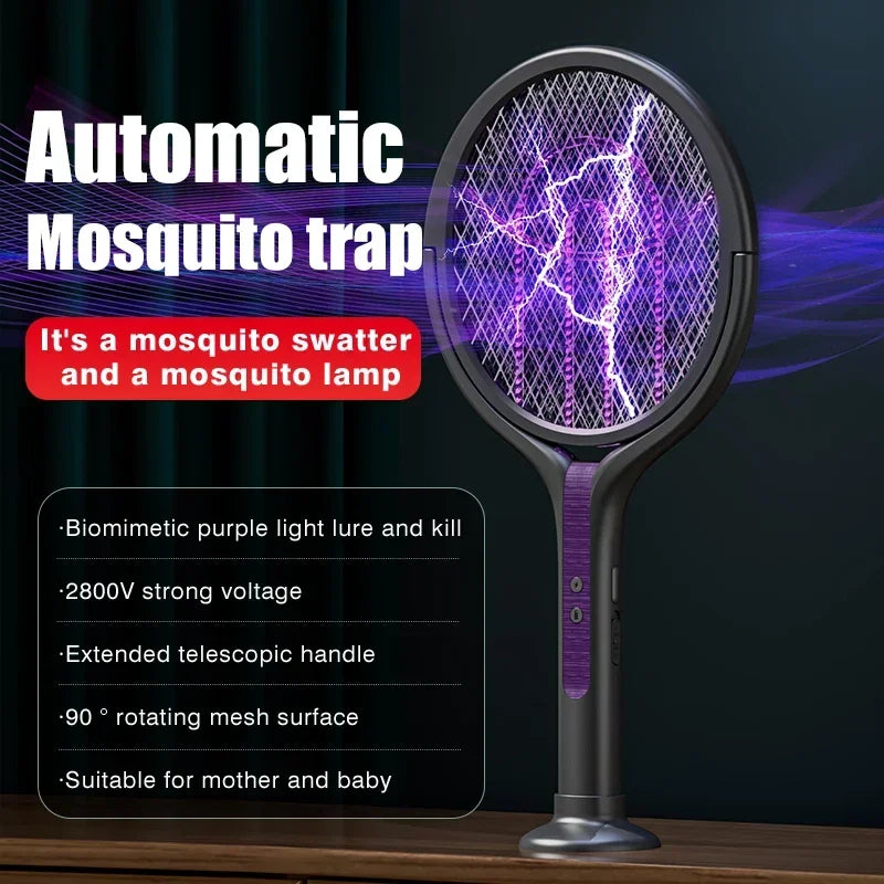 2-in-1 Mosquito Killer Lamp & Electric Swatter USB Rechargeable Electric Mosquito Swatter Nixie