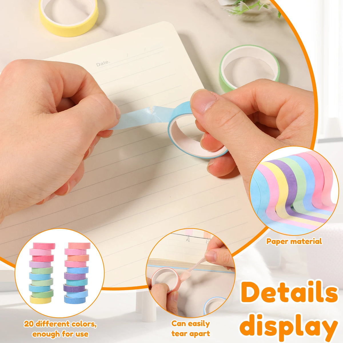 20 Rolls Washi Tape Set – Rainbow Colors for DIY Scrapbooking Decorative Washi Tape Nixie