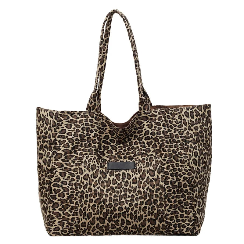 Leopard Print Canvas Shoulder Bag – Korean Retro Women's Tote Canvas Shoulder Bag Nixie