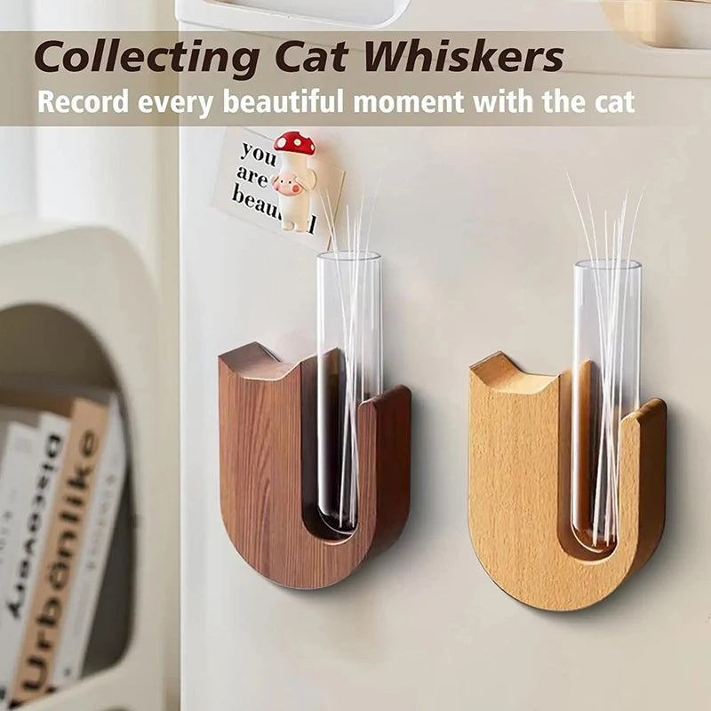 Cat Whisker Vase Fridge Magnet – Wood & Glass Pet Keepsake Pet Keepsake Decor Nixie