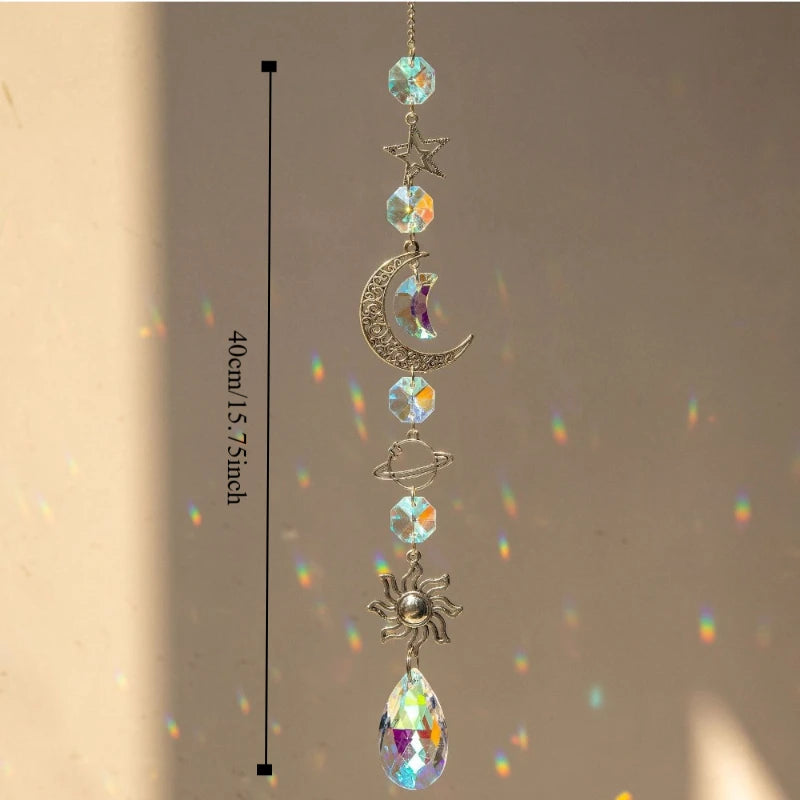 Crystal Wind Chime Pendant – Moon Stars Rainbow Sun Catcher Wind Chime Pendant Nixie