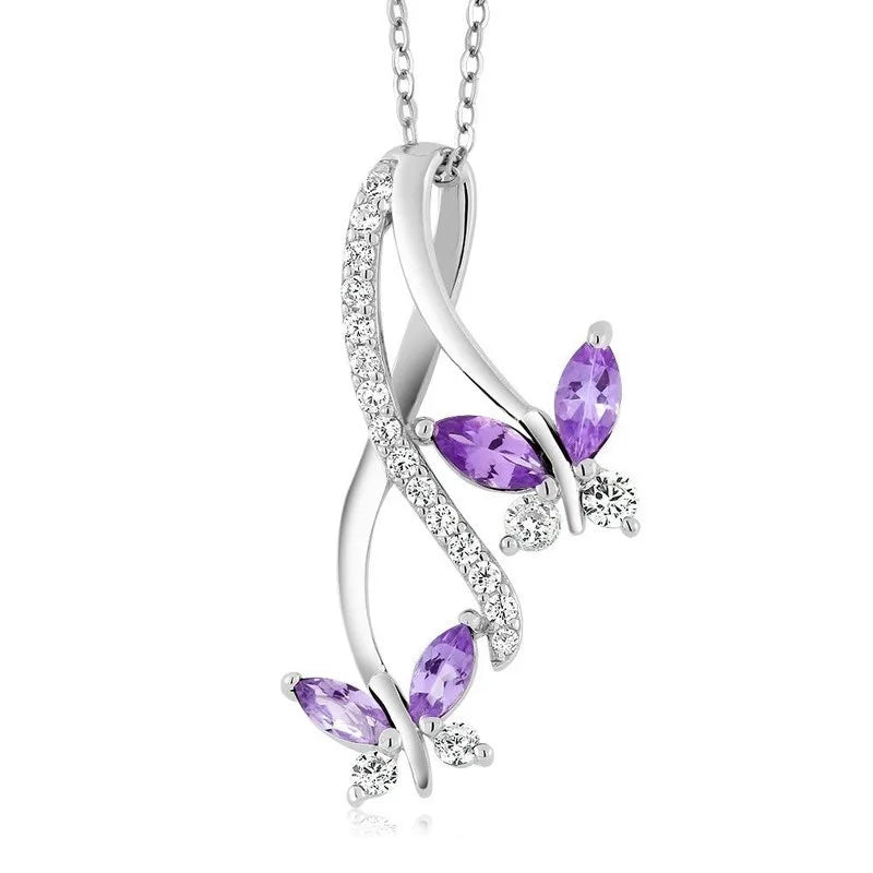 Women's Zircon Butterfly Pendant Necklace | Silver Blue Red Green Pendant Necklace Nixie PURPLE