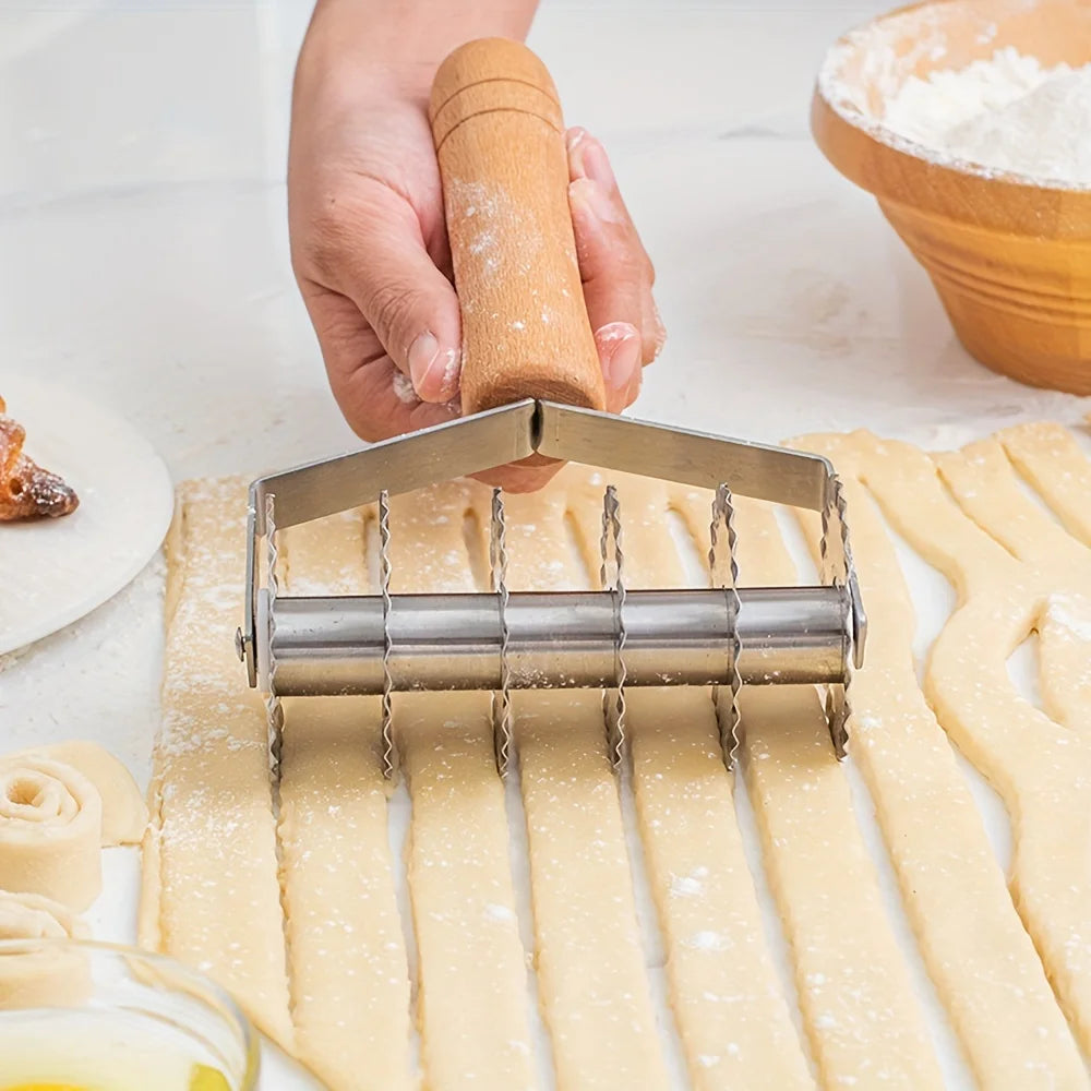 6-Wheel Stainless Steel Cookie & Noodle Cutter | Wood Handle Pastry Cutter Nixie