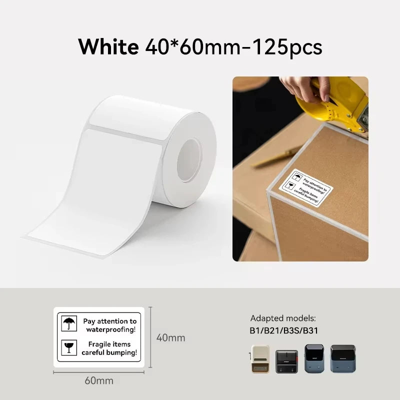 NIIMBOT Thermal Label Paper – Waterproof Self-Adhesive Stickers Thermal Label Paper Nixie White 4060