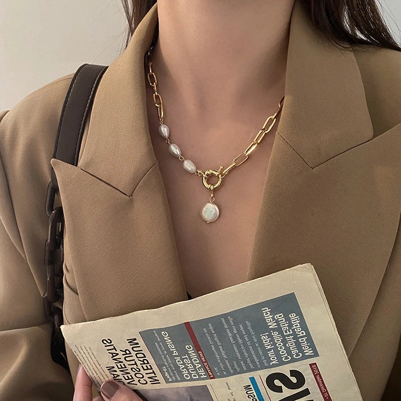 Hip Hop Faux Pearl Pendant Necklace – Gold Zinc Alloy Fashion Pendant Necklace Nixie