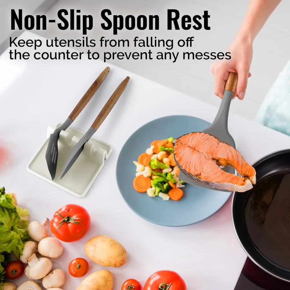 Silicone Utensil Rest with Drip Pad – BPA-Free Spoon Holder Silicone Spoon Rest Nixie