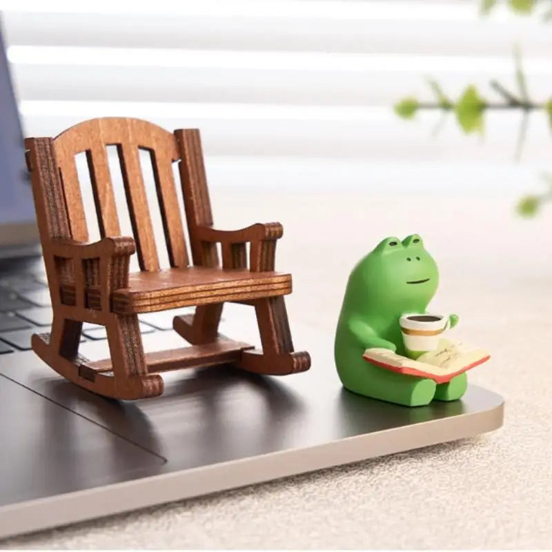 Cute Mini Frog Rocking Chair Resin Figurine Desk Décor Resin Desk Figurine Nixie