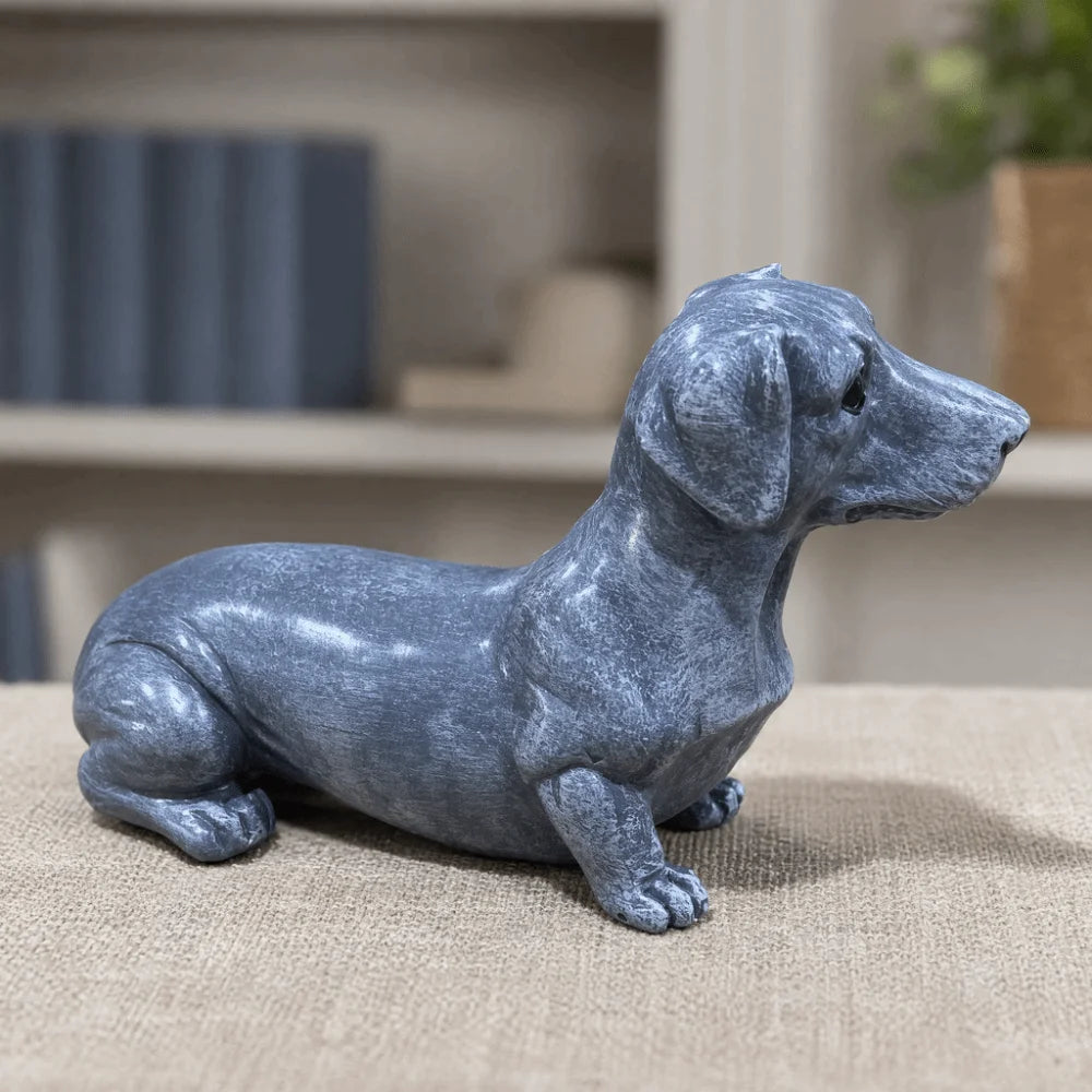 Resin Dachshund Figurine Light Grey Dog Desktop Ornament 6.69in Resin Dog Figurine Nixie